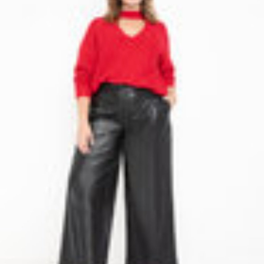 BLACK FAUX LEATHER PANTS  - SIZE 16